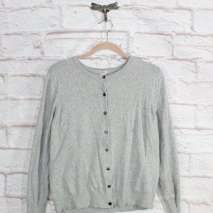 LL Bean Gray Cotton Button Down Cardigan Sweater Size L